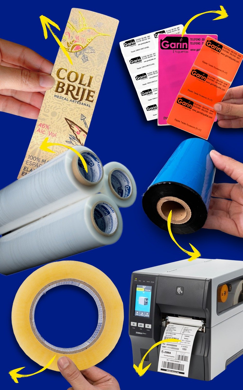 Etiquetas digitales, etiquetas autoadheribles, material para empaque, cintas de empaque, ribbon e impresoras Garín Etiquetas