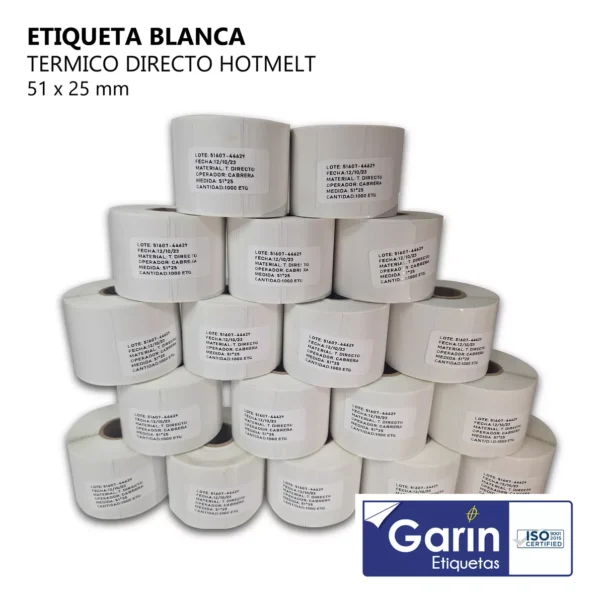 Pack 18 Rollos Etiqueta Térmica 1000pz 51x25mm Garin - Imagen 4