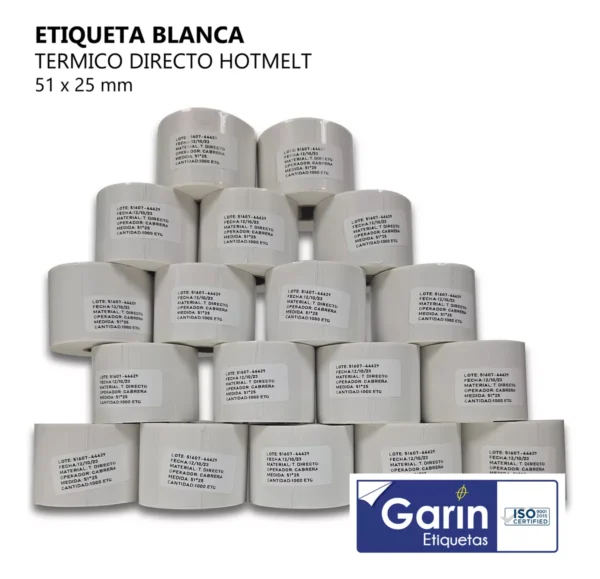 Pack 18 Rollos Etiqueta Térmica 1000pz 51x25mm Garin - Imagen 5