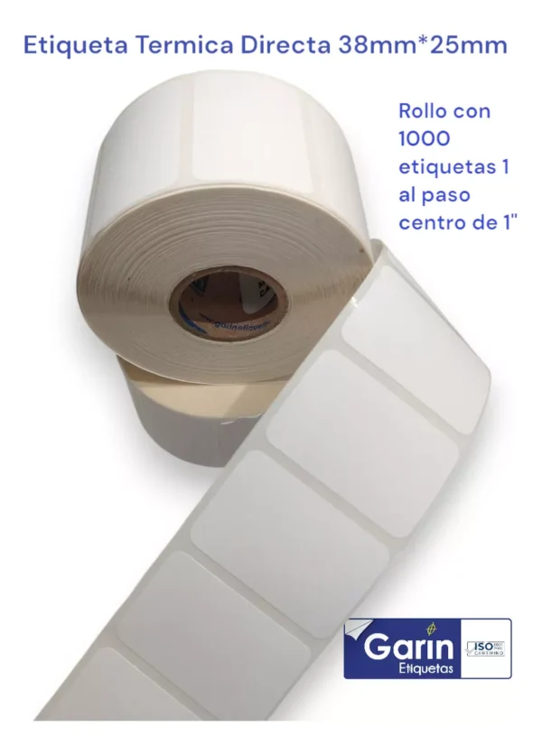 Rollo Etiqueta Térmica Impresora 4x2 1000pz 38x25mm Garin