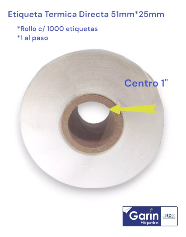 Rollo Etiqueta Térmica Directa 1000pzs 51x25mm Garin - Imagen 2