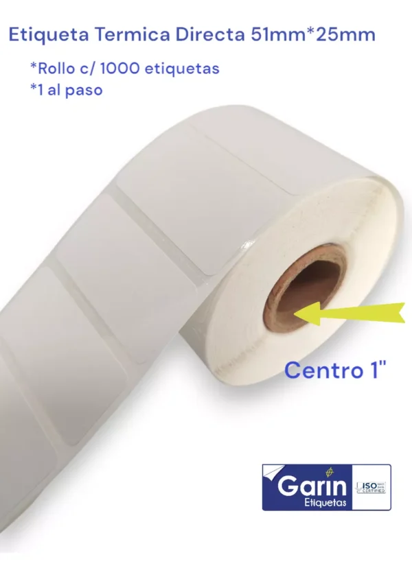 Rollo Etiqueta Térmica Directa 1000pzs 51x25mm Garin